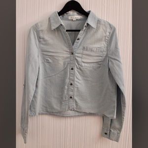 Faux Denim Button-Up